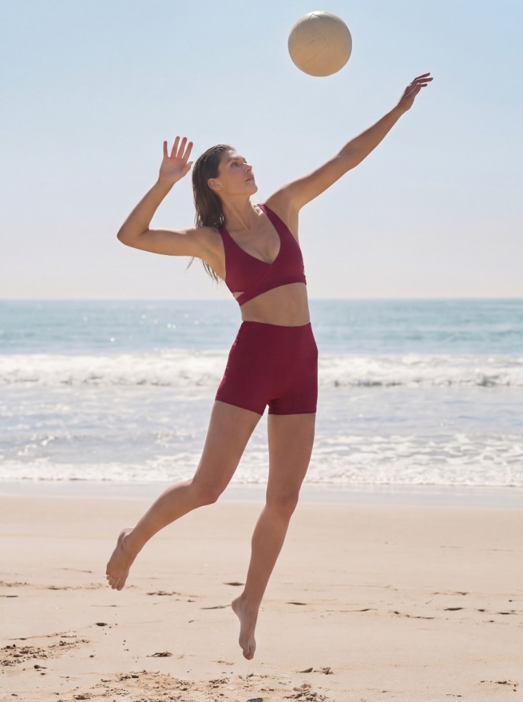 Beach volleyball game on sand